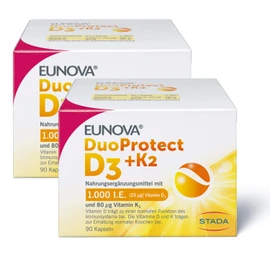 EUNOVA DuoProtect D3 + K2 1000 IU - Dietary Supplement for Healthy Bones - 2 x 90 Capsules