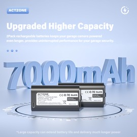 ActZone 2pack Upgraded 7000mAh Battery Compatible with MyQ Keypad Battery My Q Garage Door Opener Camera, Including USB-C Fast Charging Cable