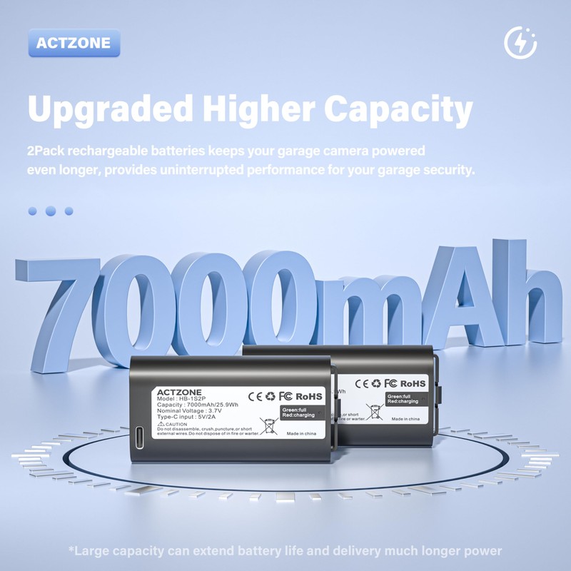 ActZone 2pack Upgraded 7000mAh Battery Compatible with MyQ Keypad Battery