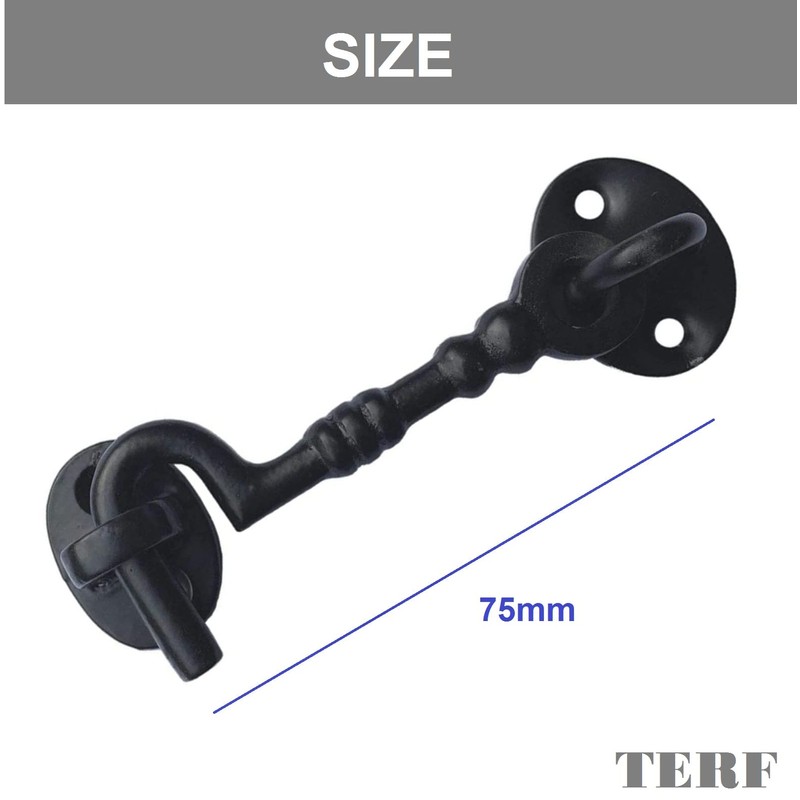 TERF® 75mm Heavy Duty Antique Black Cabin Door Hook and