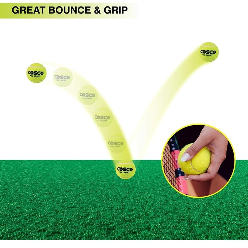 Cosco All Court Tennis Ball, Pack of 3, Yellow Light