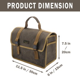 Canvas Tool Storage Bag - Portable Garden Tool Carrying Case with 3 Pockets + 2 Release Buckles, Multi-Purpose 16OZ Waxed Canvas Tool Tote Bag | 11.5"L x 6"W x 7.5"H | Grey