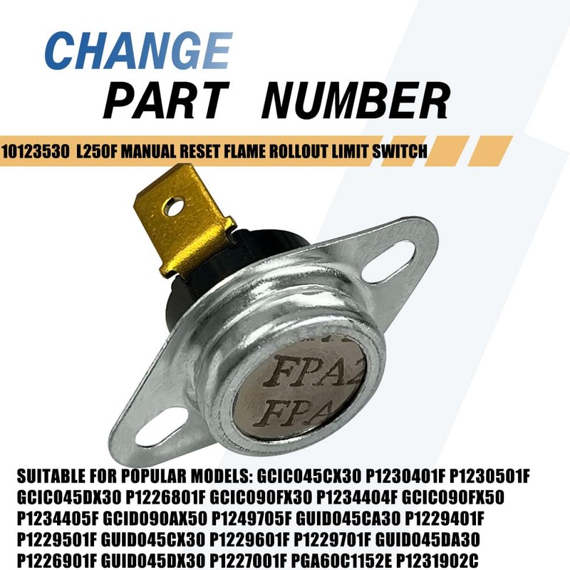 2-Pack 10123530 Furnace Thermostat L250F Manual Reset Flame Rollout Limit
