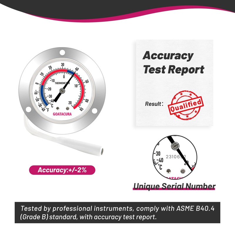 GOATACURA Vapor Capillary Refrigeration Thermometer, Stainless Steel Flanged Panel Mount,