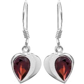 Sterling Earrings with Faceted Gems - Sterling Silver - Garnet Colour, Sterling Silver, Garnet