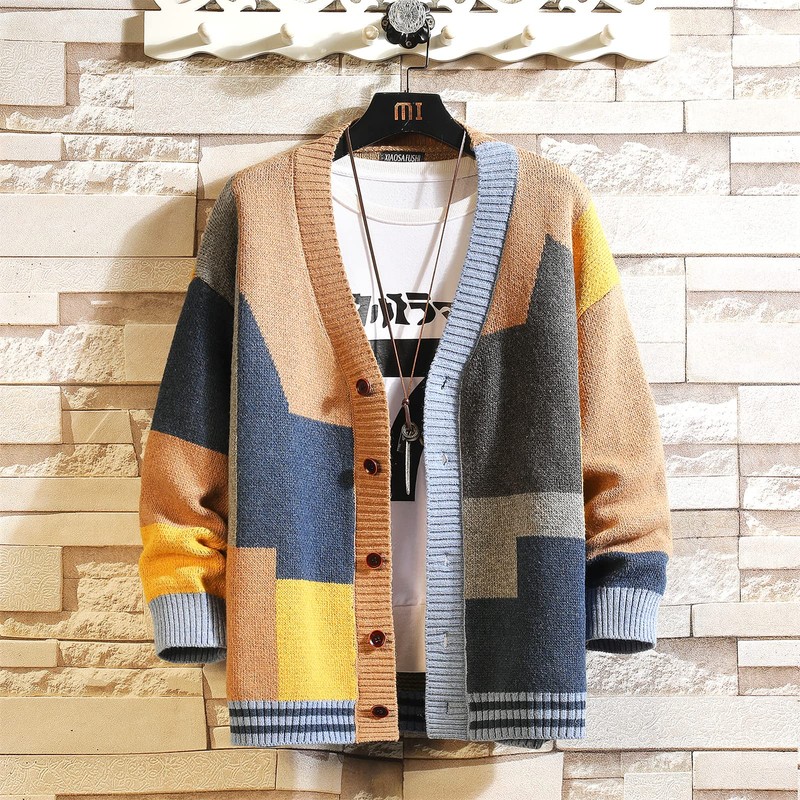 GURUNVANI Cardigan Sweater for Men Knitted Long Sleeve Sweaters with