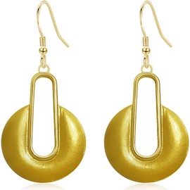 JNONL Vintage Tribal Geometry Gold Hollow Lightweight Hook Earrings Ethnic Lock Disc Simplicity Hyperbole Dangle Drop Earrings For Women Jewelry Gift (Gold)