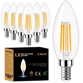 GOLSPARK E12 LED Bulb Dimmable, Candelabra LED Bulb 40W Equivalent, 3000K Warm White, B11 B10 Type B LED Light Bulbs 4W, 400LM, CRI 85+, Clear Filament Candle Light Bulbs Small Base, 6 Pack