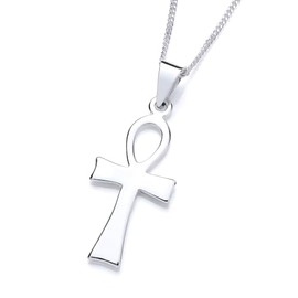 Old English Jewellers 925 Sterling Silver Mystic Egyptian ANKH Celtic Cross Pendant 16" 18" 20" Curb Chain Necklace (20)