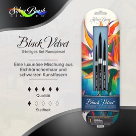 Silver Brush Limited SLM 3099 Susan Louise Moyer Aquarell Rundpinsel Set, 3 Pinselset Black Velvet Rund Pinsel, Größen 4, 8 und 12