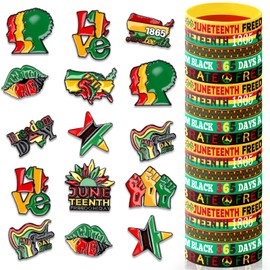 JUNEBRUSHS 40Pcs Happy Juneteenth Day Accessories Freedom Day Silicone Bracelet Wristbands Black Juneteenth Pins for African Afro American Party Favors