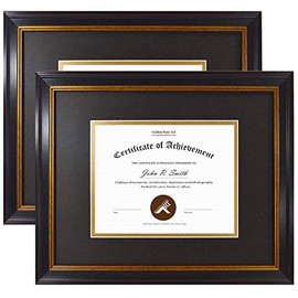Golden State Art, 11x14 Picture Frame for 7x9 Photos Diploma/Certificate, Wall Hang Frame, Black Gold & Burgundy Color, Includes Black Over Gold Double Mat and Real Glass (2-Pack)