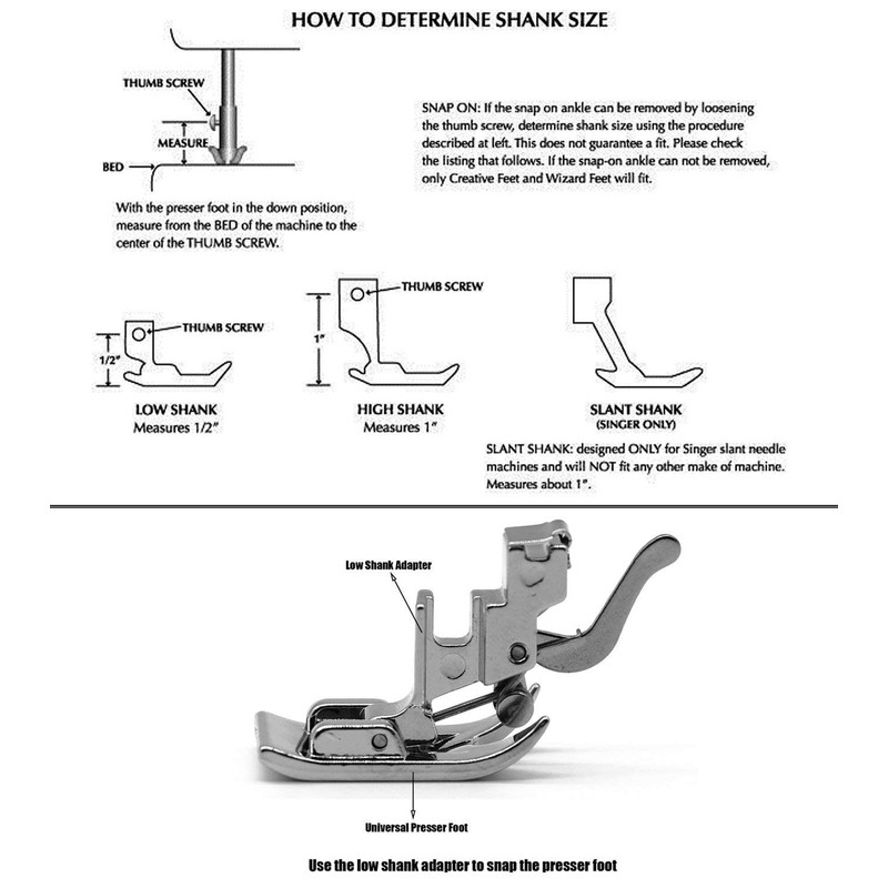High Shank Presser Foot Holder Adapter Standard Snap on Sewing