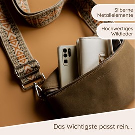 ARTVALL - Umhängetasche Wildleder Tasche Handtasche Velours Bauchtasche Klein mit Schultergurt Design Taschenband abnehmbar verstellbares Riemen Crossbody Bag Echt Ledertasche Damen mit Reißverschluss