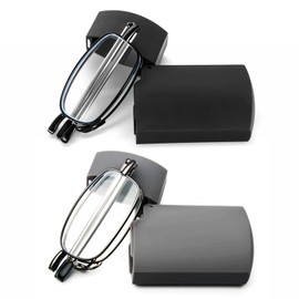 YQJYWZTF 2 Pack Folding Reading Glasses Mini Anti-Blue Light Blocking Foldable Computer Spring Hinge Reader for Men Women (2 Pack（Black、Gray）, 3.5, Diopters)