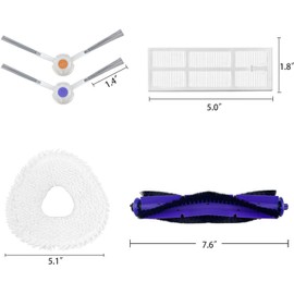Kit de accesorios de repuesto compatible con aspiradora robot Narwal Freo, 1 cepillo para polvo principal, 4 cepillos laterales, 2 almohadillas para orejas para fregona, 2 piezas de repuesto Hepa Fiters (9 piezas)
