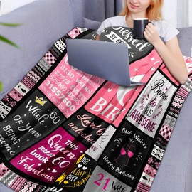 Keyck 60th Birthday Gifts for Women, Throw Blanket Birthday Decorations, 60th Birthday Gift Ideas Unique Birthday Presents for Women Mum Grandma Wife Sister Friend Flannel Blanket 60"X50"