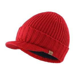 Magracy Men's Winter Knit Visor Hat Outdoor Thick Peaked Beanie Hat Red