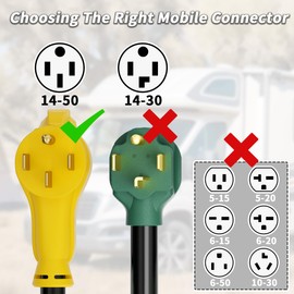 PlugSaf NEMA 14-50P/14-50R 10 FT 50 Amp RV/EV Extension Cord Outdoor with Grip Handle, 4 Prong Flexible Heavy Duty STW RV Power Cord Waterproof, 50A 125/250V 6250/12500W, Black-Yellow, ETL Listed