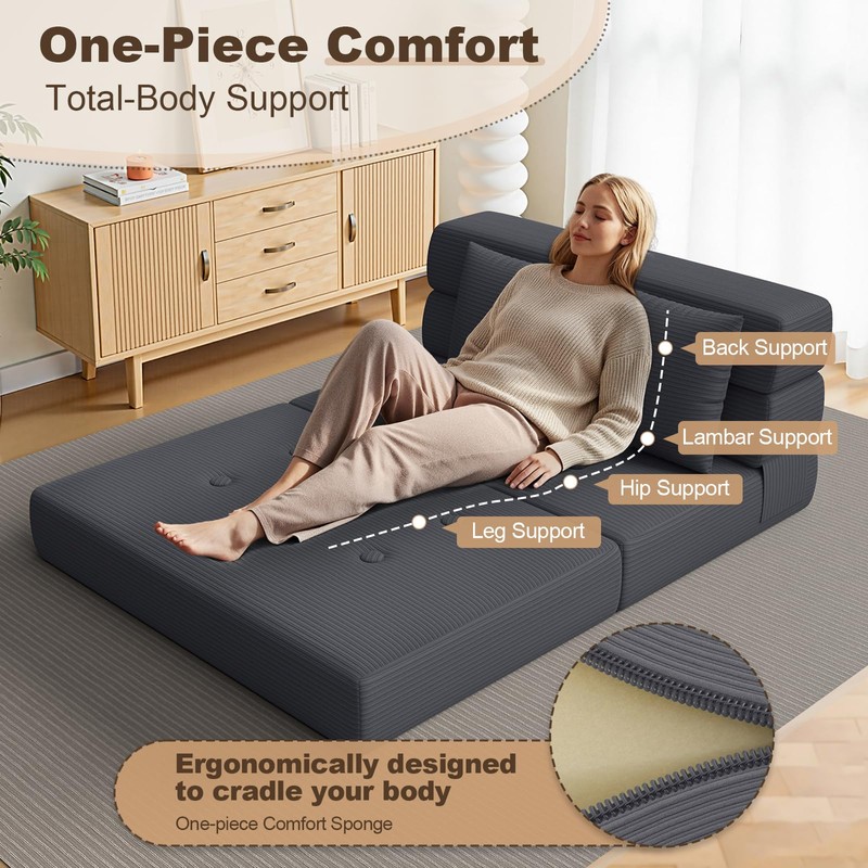 Folding Sofa Bed, One-Piece High-Density Foam Sleeper Chair, Grey, Twin