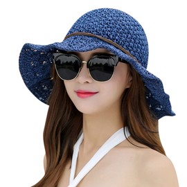 Women Straw Sun Hat Floppy Sun Hat Summer Girls Panama Hat Wide Brim Beach Cap Foldable Natural Straw Braided Trilby Hat Anti-UV Protection Hat with Lovely Bowknot Sun Visor Hat for Outdoor Activities