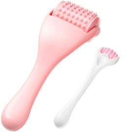 2 rodillos musculares para fascia, cuerpo, celulitis, cara, masaje muscular, herramientas manuales de masaje para alivio de músculos, cuello, brazo, espalda, pierna, cuerpo, rodillo de liberación de puntos de activación profundos (rosa)