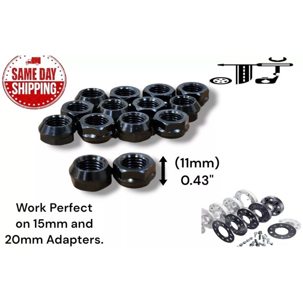 TJ 20Pc Black Super Short 12x1.5 Acorn Open End Lug