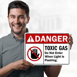Danger Toxic Gas Do Not Enter When Light Is Flashing With Prohibited Symbol Sign, 10x14 Inches, Rust Free .040 Aluminum, Fade Resistant, Made in USA by My Sign Center