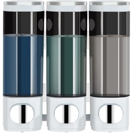 modunful Shampoo and Conditioner Dispenser,Shower Dispenser 3 Chamber No Drill Shampoo Dispenser for Shower Wall Mounted Shampoo Conditioner Body Wash Dispenser for Bathroom,Large Capacity,White