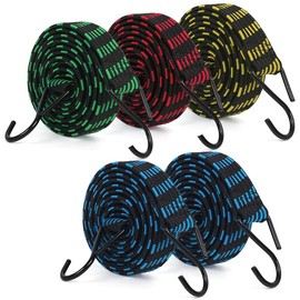5Pcs Bungee Cords with Hooks, IKR Bungee Straps 2m/6.6ft Long Elastic Bungee Rope Luggage Bungee Straps Anti-slip Flat Elasticity Rubber Straps for Luggage Camping Roof Racks Moving Cargo