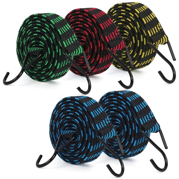 5Pcs Bungee Cords with Hooks, IKR Bungee Straps 2m/6.6ft Long