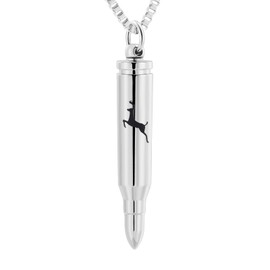 XSMZB Urn Necklaces for Ashes Bullet Shape Container Pendant Stainless Steel Keepsake Holder Ashes for Pet Human Memorial Cremation Jewelry for Men Women(Silver-Deer)