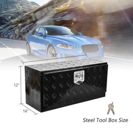 FGJQEFG 30 Inch Aluminum Tool Box Truck Car Trailer Underbody Toolbox,RV Storage Organizer,Underbed Truck Tools Organizer W/Lock T-Handle Latch w/Keys,Black(30''X14''X12'')