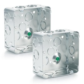 Copkim 2 Pcs 4-11/16 x 4-11/16 Inch Metal Electrical Junction Box 2-1/8'' Deep Square Electrical Box Silver Galvanized Steel Drawn Construction