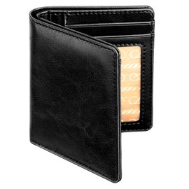 Teskyer Leather Wallets for Men, RFID Blocking Wallet/Credit Card Holder with 2 ID Windows, Black, Large Capacity, Modern