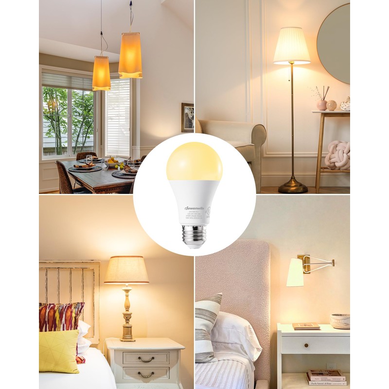 DEWENWILS 4-Pack A19 Dimmable LED Light Bulbs, 2700K Warm Light