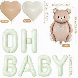 BZURTER OH Baby Lettere Palloncino Foil Beige, Oh baby Set di Palloncini in Pellicola Beige Crema, Con Palloncino Forma di Cuore, Decorazione del Babyparty Giovani Foglio Palloncini
