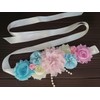 Maternity sash handmade flower sash for baby shower (Pink blue)