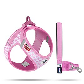 Vest Harness Curli Clasp Air Mesh Pink-Circles M & Leash L