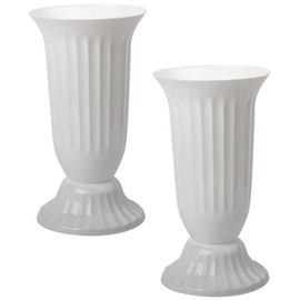 2 x Outdoor Vase for Garden or Grave in Round Shape Very Robust Plastic with Removable Stand Base