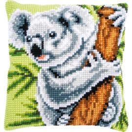 Vervaco Cross Stitch Embroidery Kits Cushion Embroidery Set Beginners Pre-Printed Koala DIY Set Creative Set for Adults Decorative Cushion Approx. 40 x 40 cm Craft Set Craftsman Home Decoration