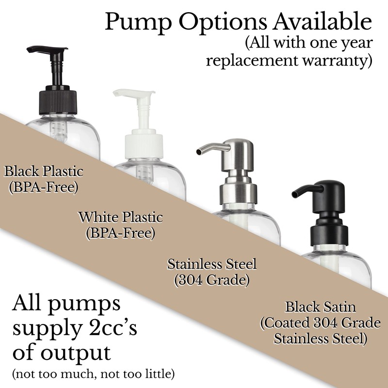 Refillable Clear PET Plastic 16 oz Shampoo Bottle with Stainless