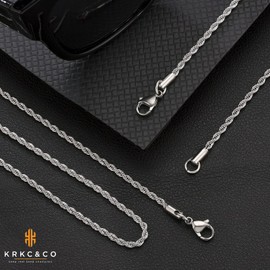 KRKC&CO 2.5 mm/6 mm Thin Rope Chain Stainless Steel 18 K Gold/White Gold Plated Plait Chain, Fine Gold Chain Silver Chain for Men Women, Unisex Rope Necklace, Birthday Gifts, 46-61 cm