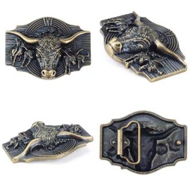 WRJAHCG Western Belt for Cowboy, Vintage Long Horn Bull Rodeo Western Cowboy Belt, Bronze Coffee, 120 cm, Bronze Coffee