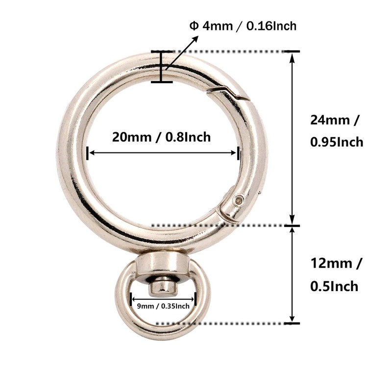 BIKICOCO Spring Gate Ring with Swivel Loop O-Ring Clasp Push