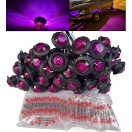 50pcs 3/4 side marker lights Purple Clearance Lamp Small Round Amber LED Side Marker Indicator Turn Signal Light Truck Trailer Bus Marine RV Automobiles Flatbed with heat shrink butt connectors