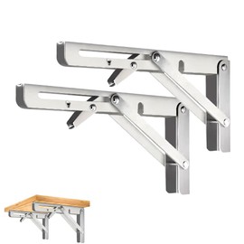 CEEYSEE Pack of 2 Folding Console 300 mm Heavy Duty Stainless Steel Folding Console Folding Angle 90 Degree Space Saving Folding Shelf for Study, Garage, Office, Table, Home, Kitchen (Silver 300 mm)