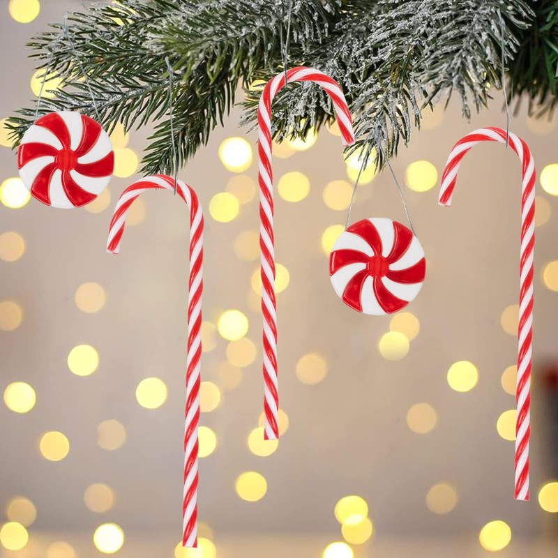 GuassLee 60Pcs Candy Canes Christmas Tree Decorations-Plastic Peppermint Candy Cane