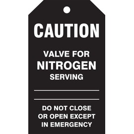Accuform TDM620CTM PF-Cardstock Medical Gas Tag, Legend "Caution Valve for NITROGEN Serving DO NOT Close", 5.75" Length x 3.25" Width x 0.010" Thickness, White on Black (Pack of 5)