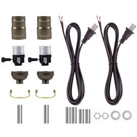 Bonlux Lamp Rewire Kit, Lamp Repair Kit with 2 Way E26 Lamp Socket Replacement, Antique Brass Lamp Repair Parts Make a Lamp Kit for Table Lamps,DIY Lamp Kits to Repair, 2-Pack